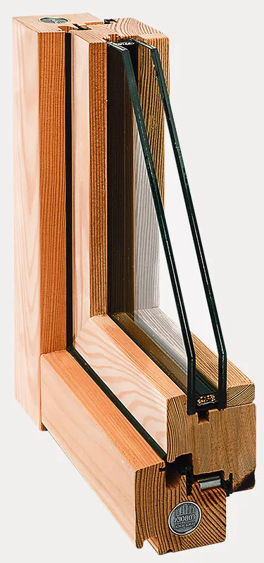 Perfil técnico de la ventana de madera lamelar de 65 mm de Tosco Piemontesa