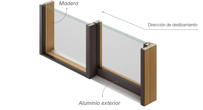 Dibujo técnico de la puerta corrediza elevadora en madera-aluminio Tosco Piemontesa
