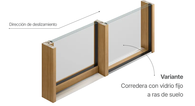 Dibujo técnico de la puerta corrediza elevadora en madera Tosco Piemontesa